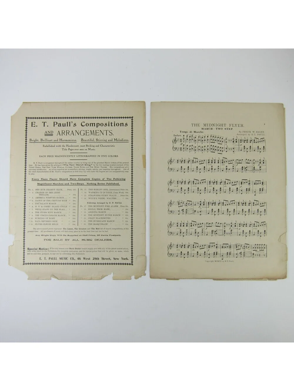 Sheet Music The Midnight Flyer March Two Step Frederick W. Hager Antique 1903